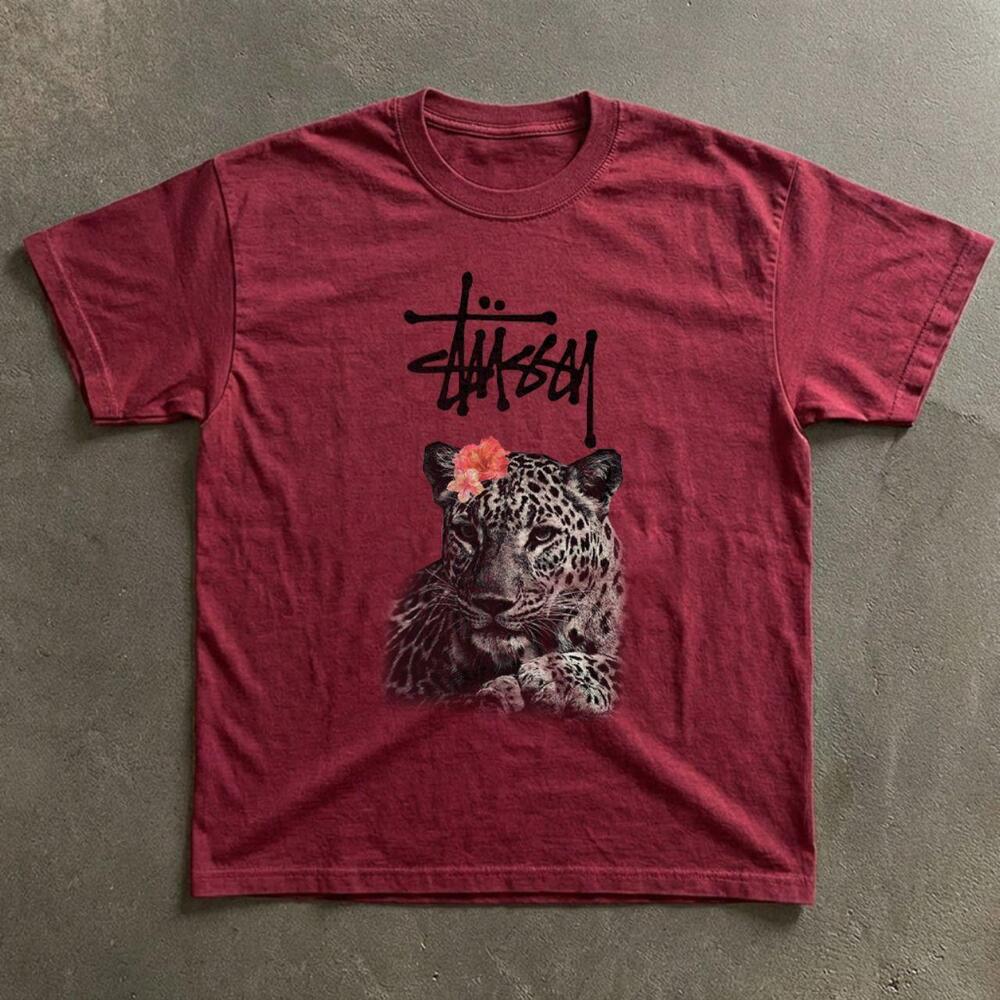 Gildan Stussy Leopard Flower  Graphic T-Shirt